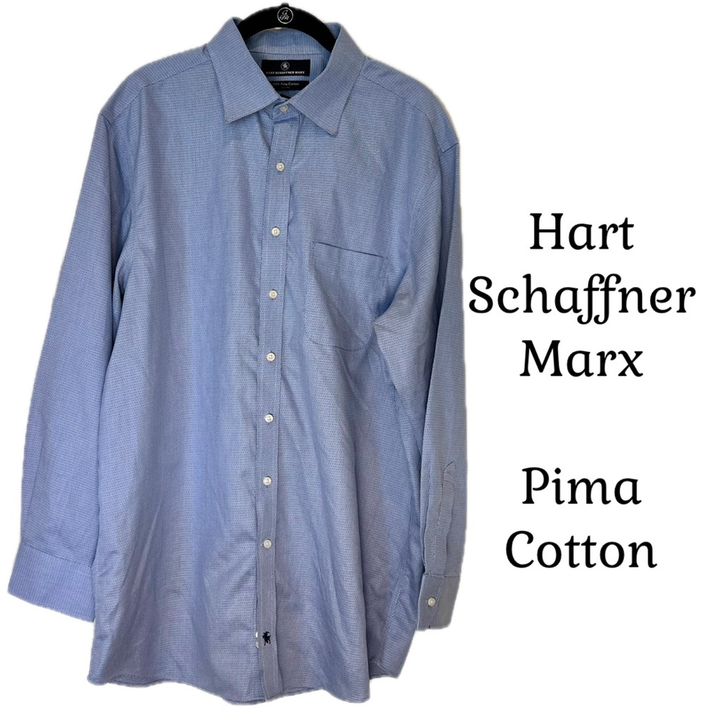 Hart Schaffner Marx Light Blue Dress Shirt Pima Cotton Non Iron 17 / 34